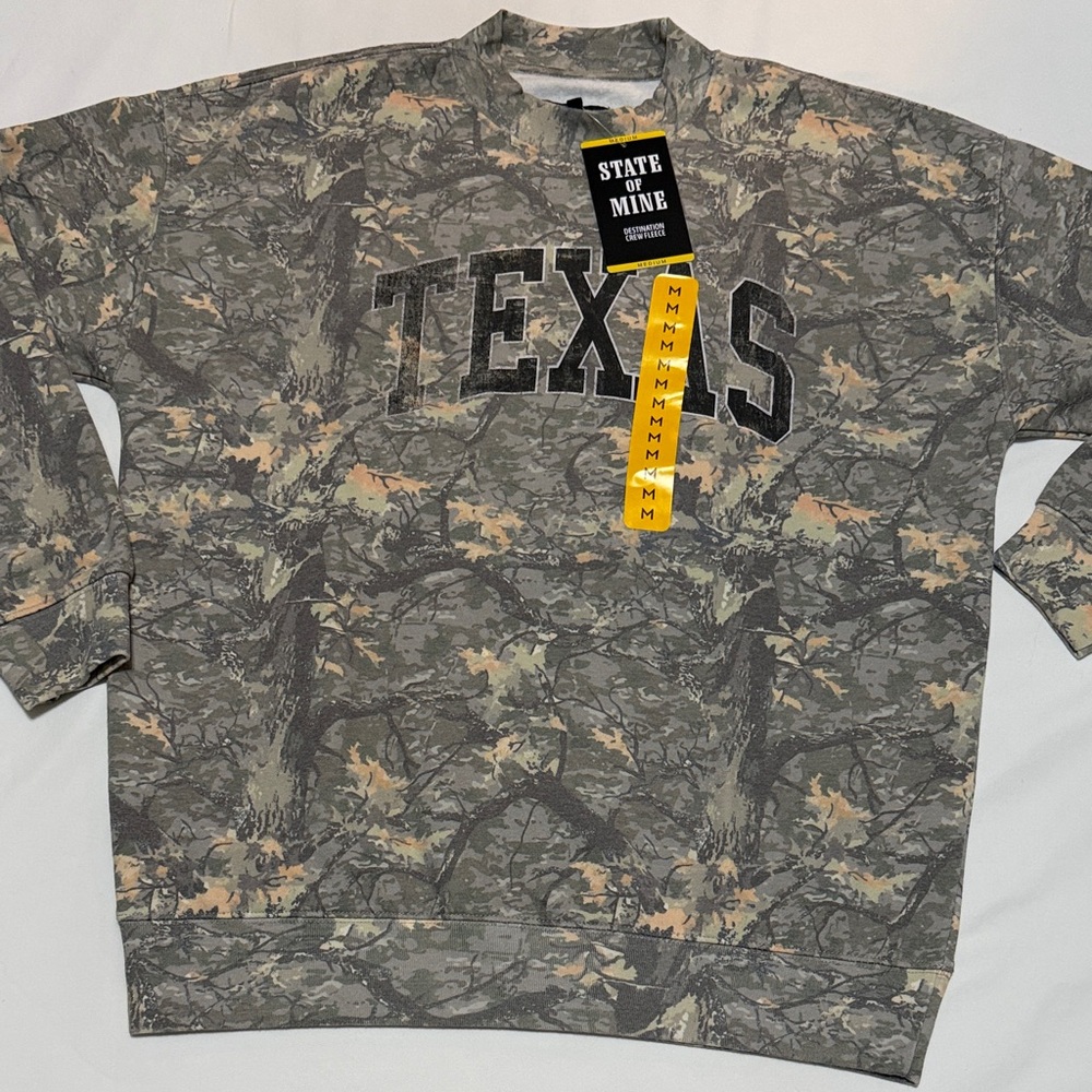 State of Mind Camouflage Crewneck Texas Sweatshirt Various sizes NWT